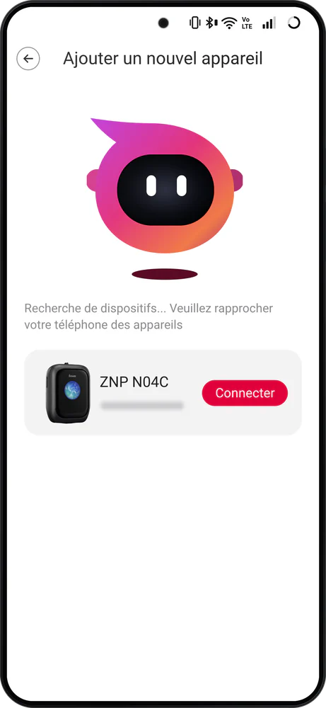 Appli AuraIntelli : « Ajouter un nouvel appareil », « ZNP N04C » avec le bouton Connecter