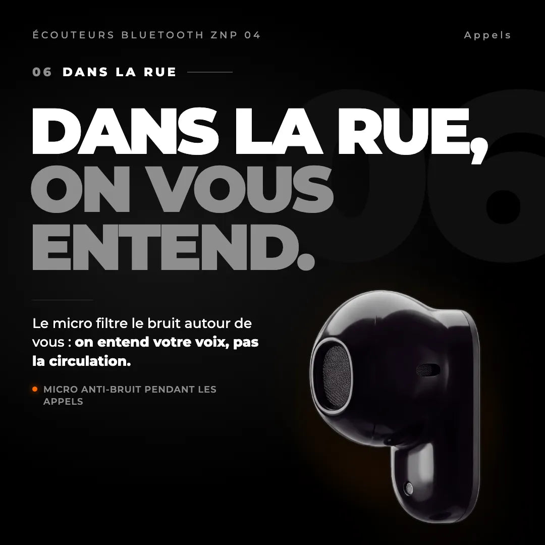 Écouteurs Bluetooth ZNP 04 : micro anti-bruit pendant les appels