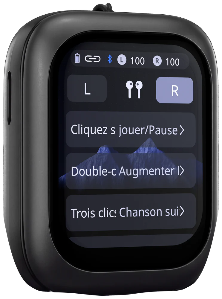 Boîtier ZNP 04 : le réglage du tactile de l'écouteur droit, Jouer/Pause, Augmenter le volume, Chanson suivante