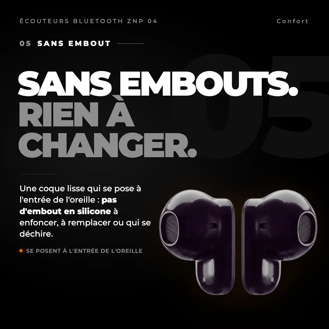 Écouteurs Bluetooth ZNP 04 sans embouts, se posent à l'entrée de l'oreille