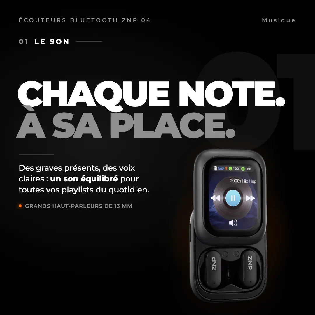 Écouteurs Bluetooth ZNP 04 : un son équilibré, haut-parleurs 13 mm